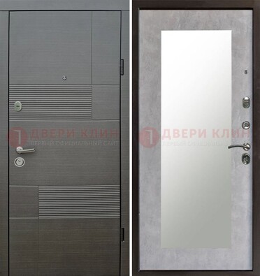 Серая входная дверь с МДФ панелью и зеркалом внутри ДЗ-51 в Электроуглях