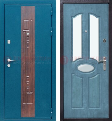 Голубая металлическая дверь МДФ с тремя зеркальными вставками ДЗ-78 в Электроуглях