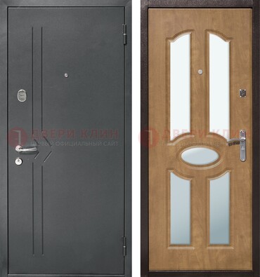 Железная серая дверь с порошковым напылением и МДФ с зеркалом ДЗ-90 в Электроуглях