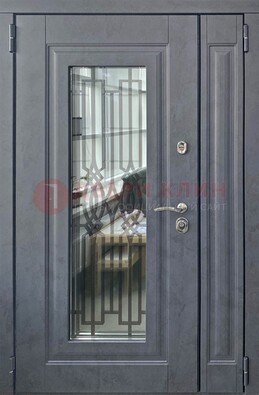 Серая стальная дверь Винорит со стеклом и ковкой ПЛ-29 в Электроуглях